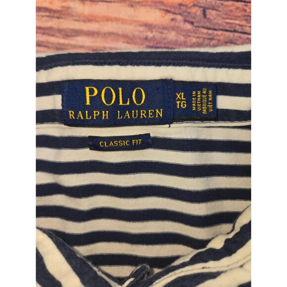 Polo Ralph Lauren Mens Classic Fit Navy Striped Polo XL - Picture 5 of 8